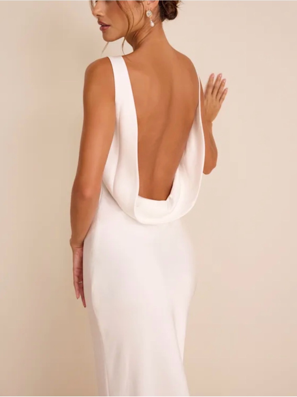 Lulu's Libby White Satin Cowl Back Maxi Dress